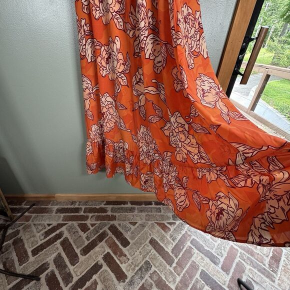 True Destinations Womens Orange Floral Tropical Maxi Dress Resort Wear Size L - Picture 7 of 8